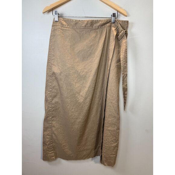 Vince Beige Linen Blend Wrap Midi Skirt Women’s Size 14 Workwear Neutral - Picture 2 of 7